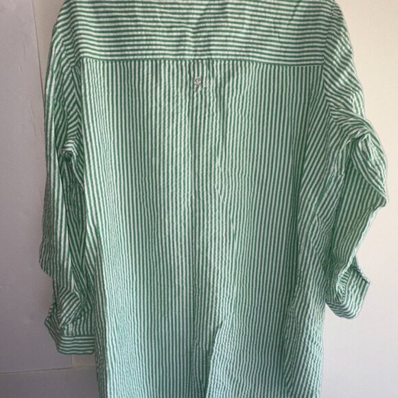 Madison Mathews Green White Seersucker Cotton Tunic CoverUp Button Down Size L - Picture 4 of 8